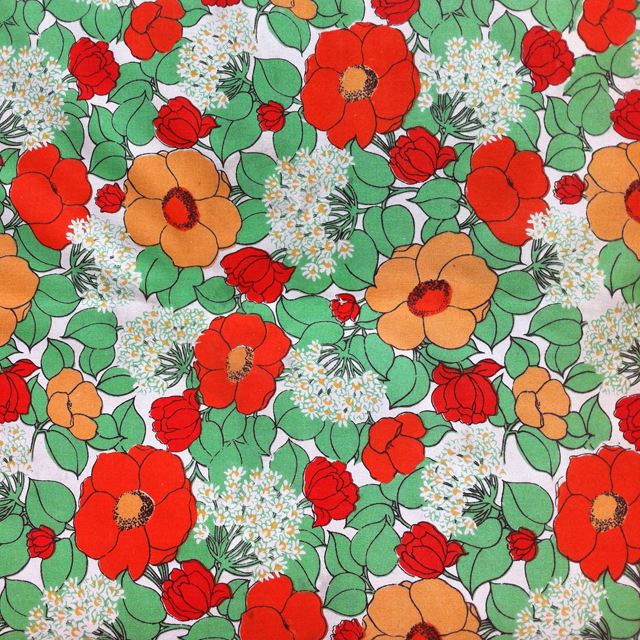 Red and orange flowered fabric