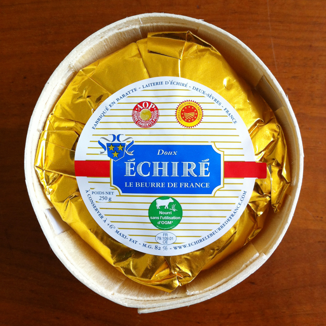 Colorful label on fine French butter in gold foil