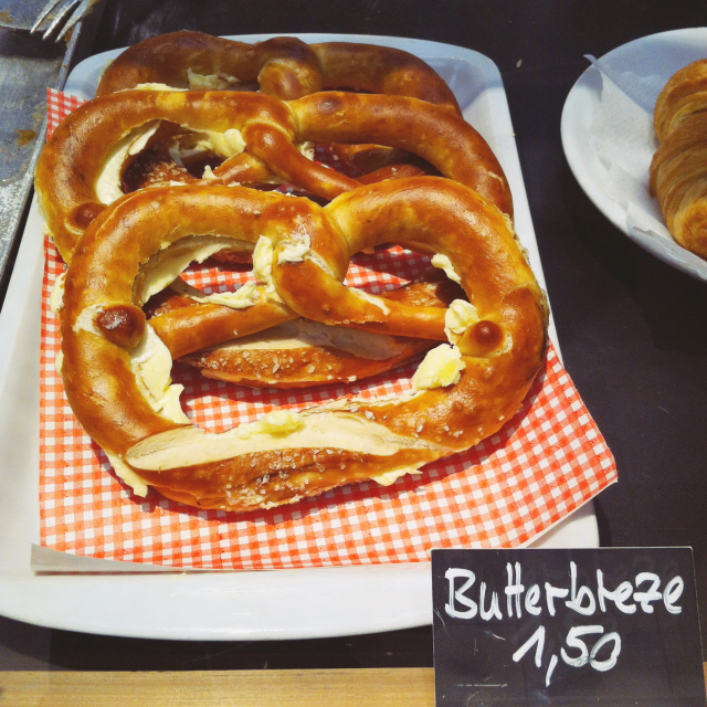 Tray of buttered soft pretzels