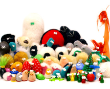 Dozens of Foomps: small felt characters with protruding eyes.