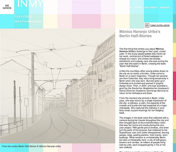 screenshot of article on INMYX website with illustration of gray Berlin street scene