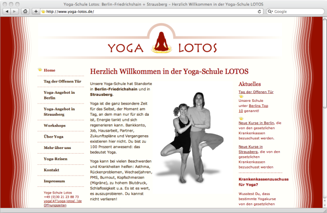 Screenshot of Yoga Lotos website