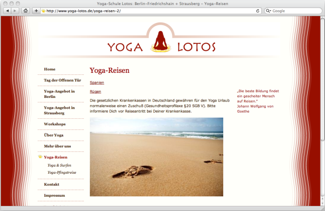 Screenshot of Yoga Lotos website